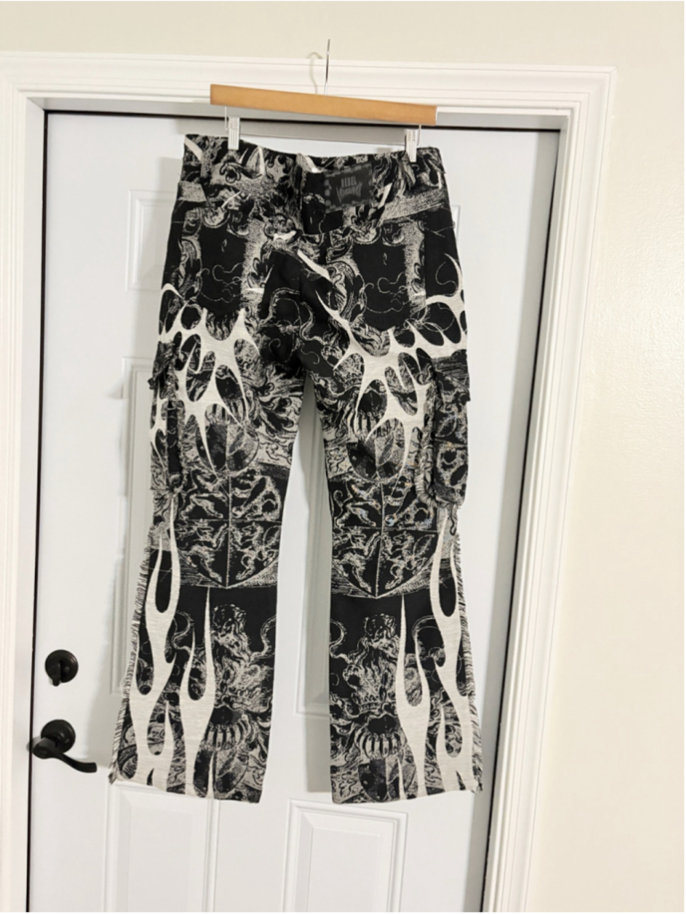 Rebel Vengeance Flame Tapestry Cargo Gothic Pants - Picture 4 of 6